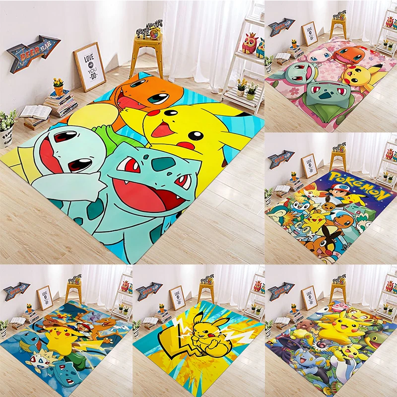 

MINISO Anime Pokemon Card Pikachu Area Rug Carpet for Living Room Home Decor Sofa Table Kids Rug NonSlip Chair Lounge Floor Mat