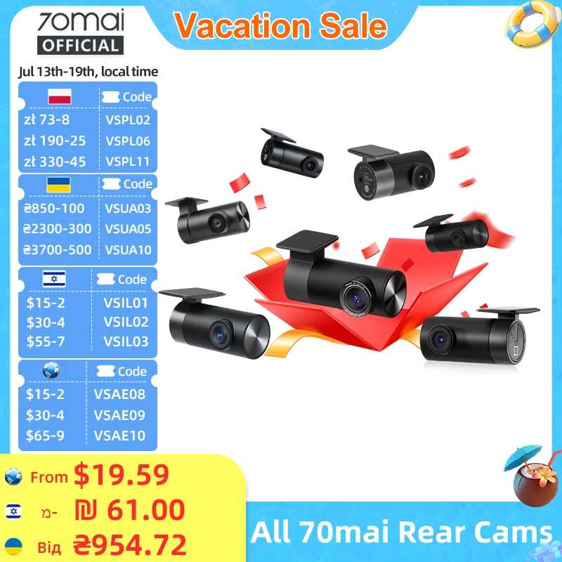 70maiリアカメラRC06 RC11 RC12 RC14 RC22インテリアカメラFC02（70mai 4K A810 A800SE、70mai A510 A200 A500S X800、RC24、RC41、T800用）
