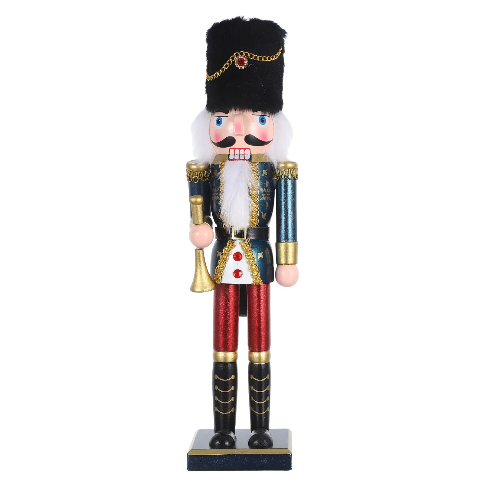 Traditional Nutcracker King Christmas Decoration Pearlescent Finish Solid Wood Large 38Cm Festive Holiday Table Mantle