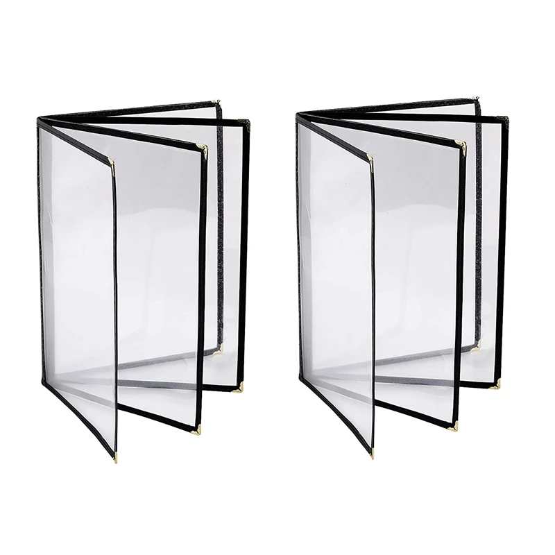 

2PCS Menu Covers 8.5 X 11 Inch Restaurant Menu Holder 4 Page 8 View Transparent Menu Sleeve,Fits A4 Size Paper (Black)