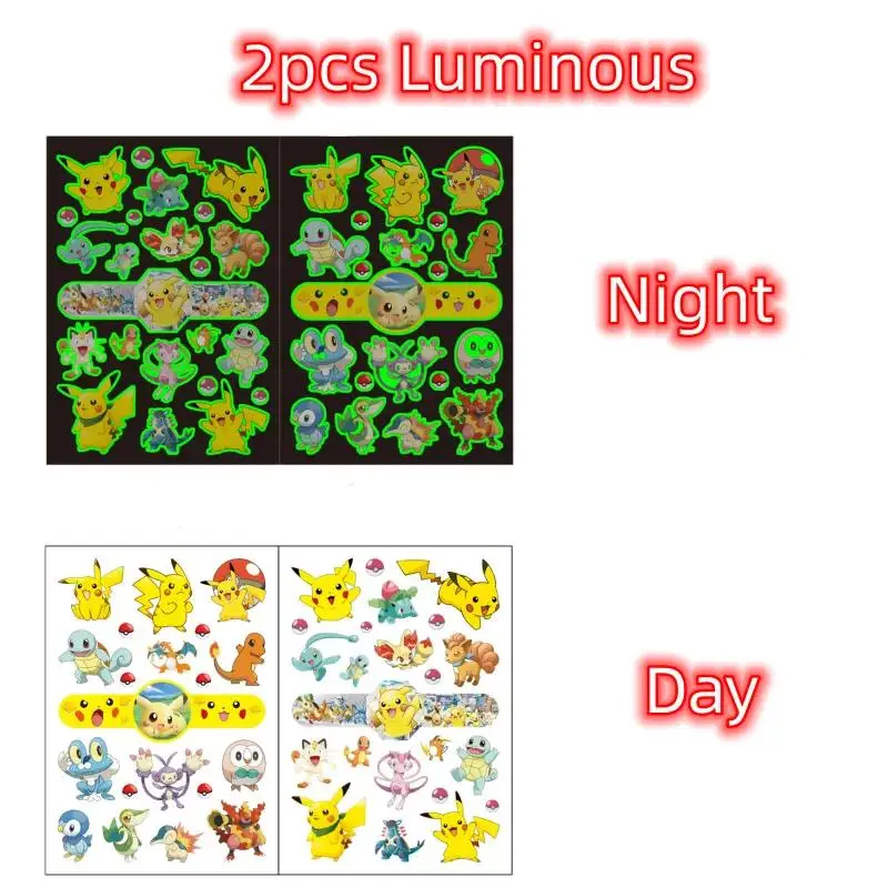 4 Pezzi/Set Tatuaggi Luminosi per Bambini Pikachu, Adesivi Tatuaggi Temporanei per Ragazzi e Ragazze, Forniture per Feste Fluorescenti, Regali per Bambini