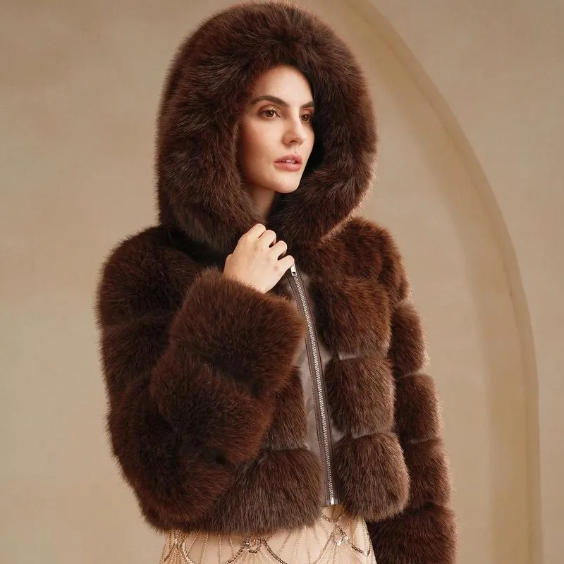 2025 estilo coreano casaco de pele sintética feminino com capuz zip-up blazer com gola entalhe engrossado quente inverno outwear jaquetas de pele do falso