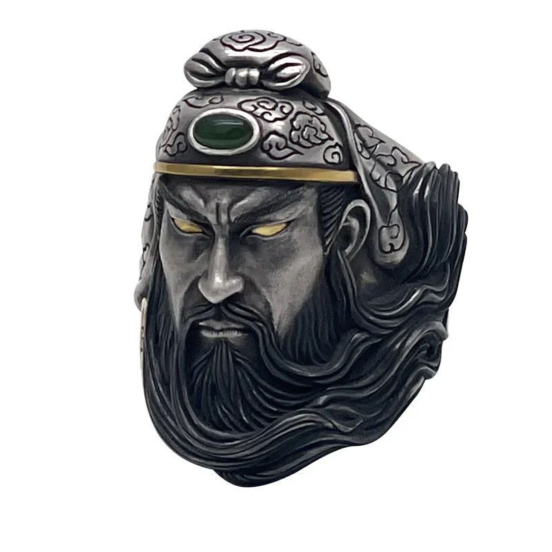 Loyalty Righteousness General Guan Yu Ring Men Jewelry Vintage Relief Auspicious Clouds Ring Male Finger Accessories Open Size