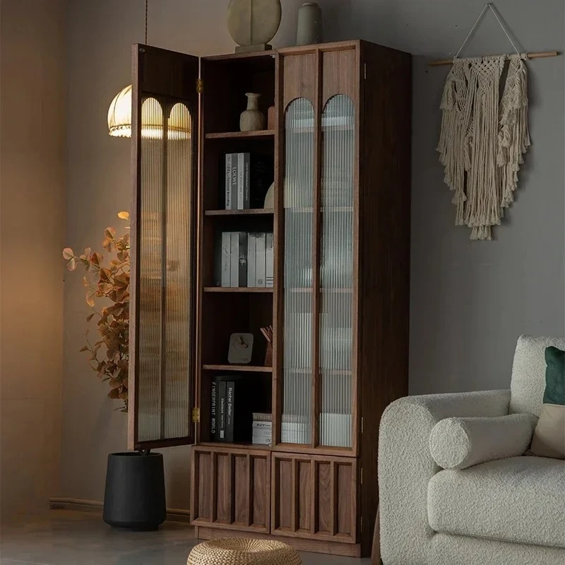 

Книжный шкаф из цельного дерева североамериканского черного ореха, древний стиль, ретро, простая и современная книжная полка, витрина, шкаф для хранения вещей