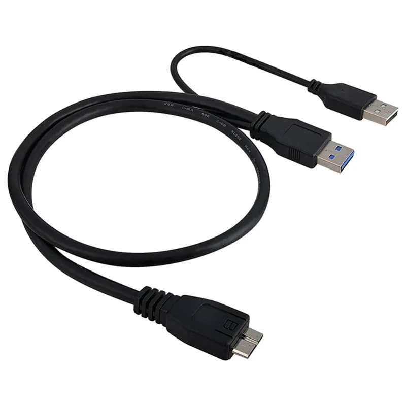 60cm HDD USB 3.0 Type A Male to Micro B Male+2.0 AM Y Cable USB 3.0 Data Cable for External Mobile Hard Drive Disk Data Cable