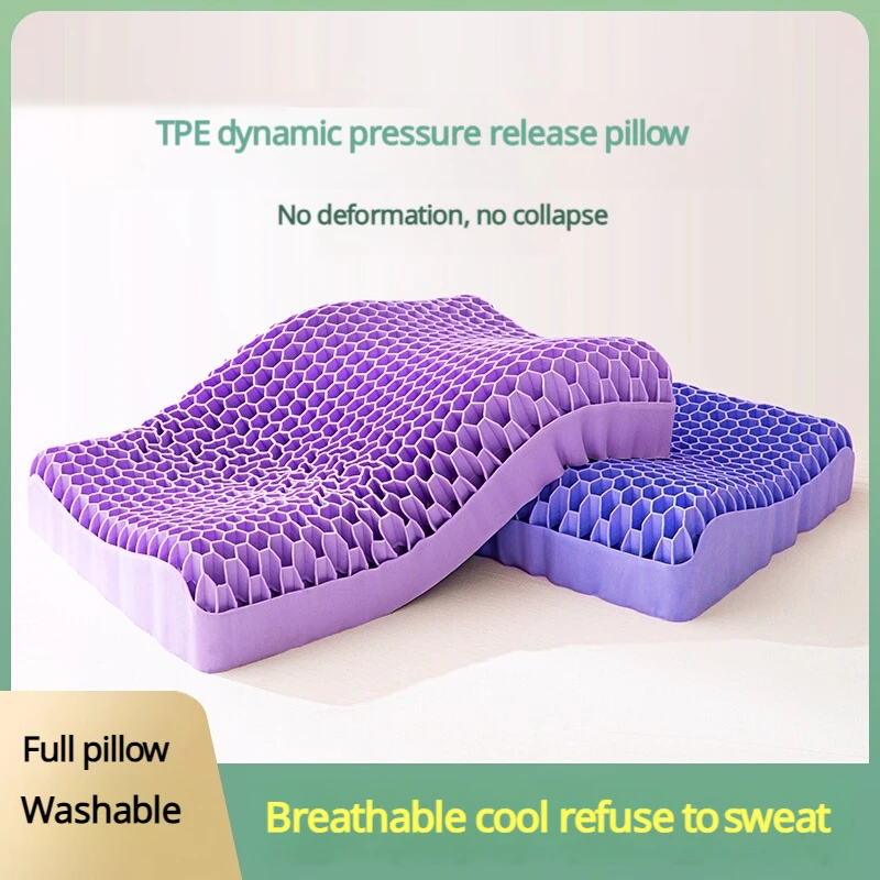 TPE No-Pressure Gel Pillow for Neck Support - Breathable, Ergonomic Sleep Pillow for Adults, Low-Profile Design, Ideal for Men,