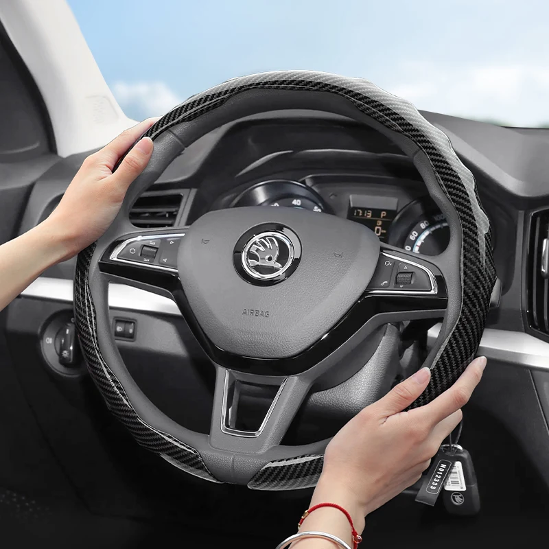 Geeignet für Skoda Carbon Fiber Texture Lenkradbezug Snap-On Wave-Shaped Sports Design Schutzhülle Octavia Rapid Kodiaq Karoq Fabia Superb Kamiq Citigo Scala Combi Kylaq Kushag Slavia