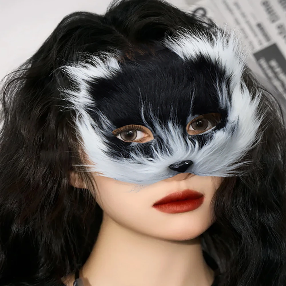 Moda halloween raposa máscara peluda feminino baile de máscaras rosto jóias animal traje acessório