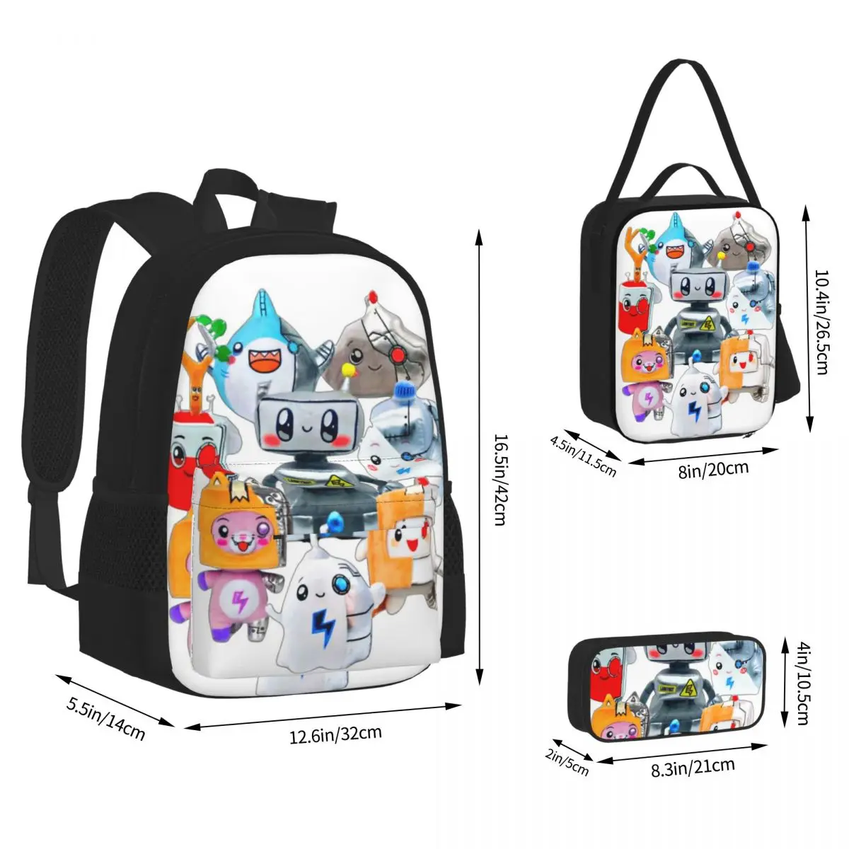 Rocky Lankybox Lanky Box Backpacks Boys Girls Bookbag Students School Bags Kids Rucksack Lunch Bag Pen Bag Three-Piece Set