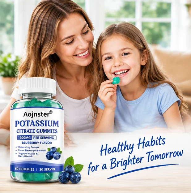 Potassium Citrate Gummies Per Serving,Blueberry Flavor 60 Count Dietary Supplement, Daily Electrolyte Mineral Nutrition Support