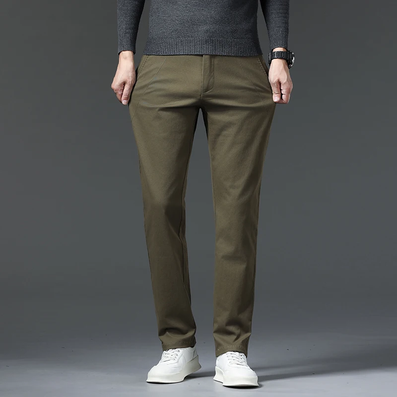 

98% хлопок, новые мужские повседневные брюки, брендовая деловая классическая одежда, прямые эластичные модные повседневные брюки без железа, мужские