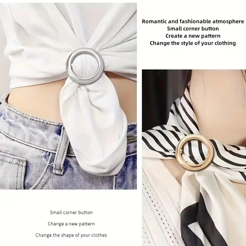 2PCS Scarf Ring Clips Waist Buckle Clip T-Shirt Tie Pin Clip for Women Fashion Metal Circle Buckle for Clothes Hat Belt Decor