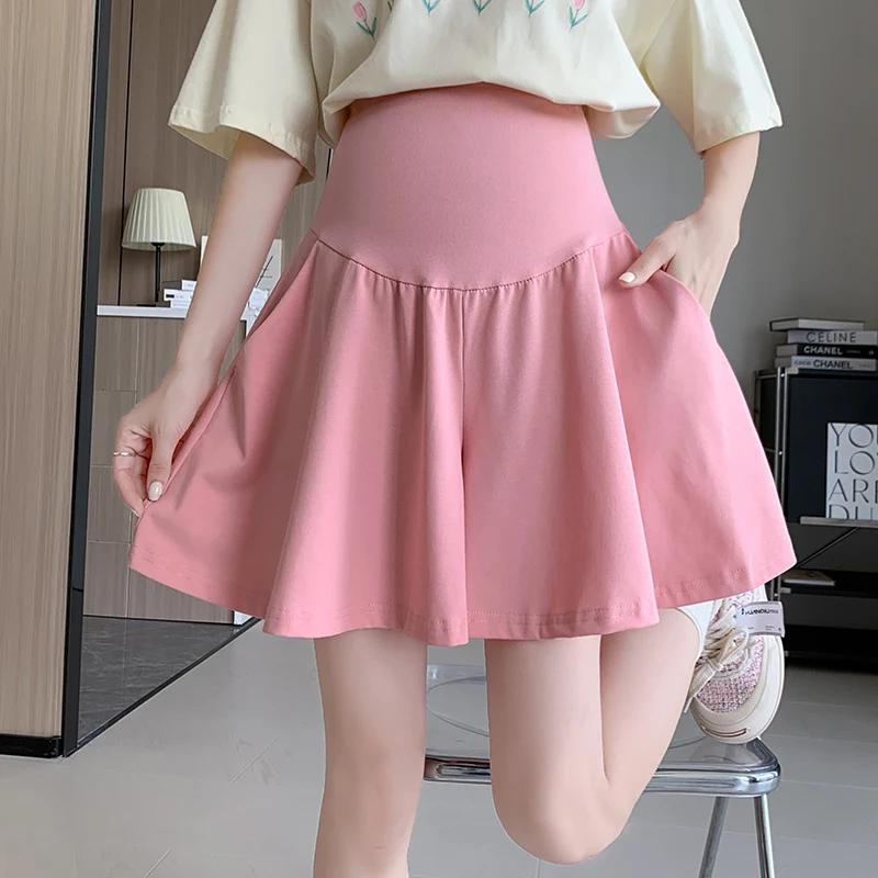 Summer Maternity Pockets Shorts Cotton Wide Legs Belly Shorts for Maternity High Waist Loose Casual Pregnancy Sports Trousers