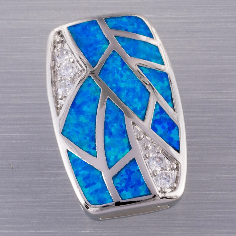 KONGMOON Tree Leaf Pattern Ocean Blue Fire Opal CZ Jewelry for Women Pendant for Necklace