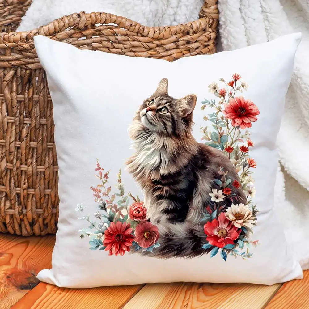 Cute Colorful Cat Iron-on Transfer For Clothing DIY A-Level Washable T-shirts Thermal Sticker Beautiful Flowers Patches Applique