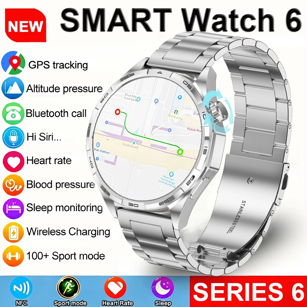 

2025 Новые деловые мужские спортивные умные часы G T6 PRO HD AMOLED с GPS-мониторингом сердечного ритма Bluetooth-вызов IP67 Водонепроницаемые умные часы