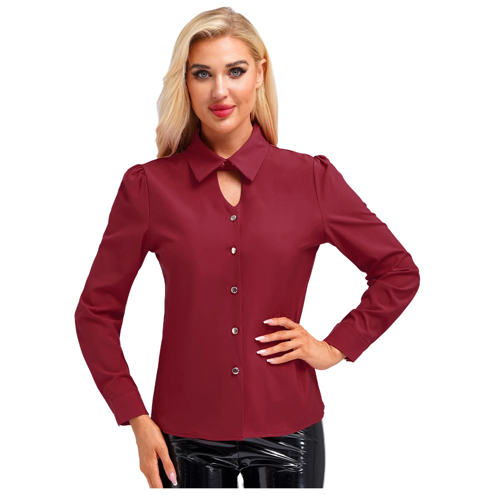 Women Shirts Long Sleeve Lapel Hollow Out Button-down Shirt Tops for Work Office Lady Business Workwear Commute OL Clothes