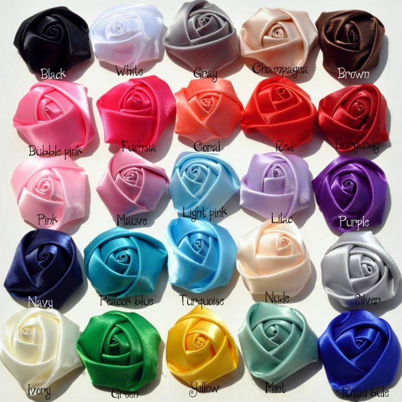 10pcs/lot 4CM 25Colors Newborn Polyester Satin Ribbon Artificial Rolled Rosettes Fabric Flowers For Headbands Hair Accessories