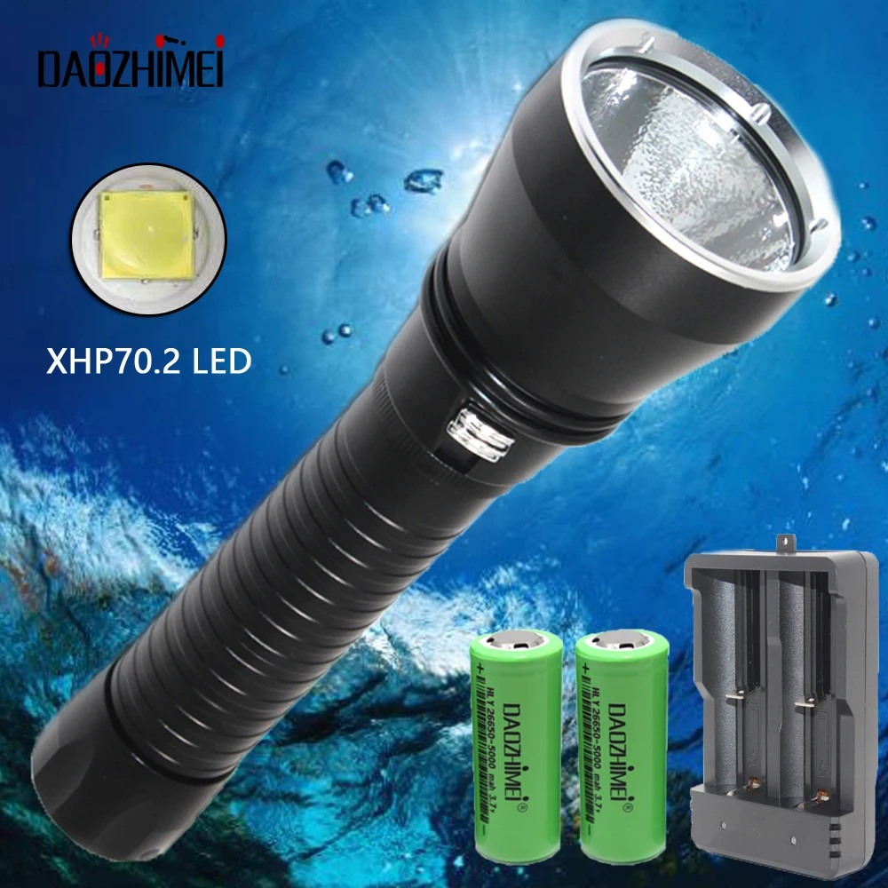 prova impermeavel agua mergulho lanterna luz xhp702 amarelo branco luz led mergulho underwater 26650 flash luz ipx8 a 01