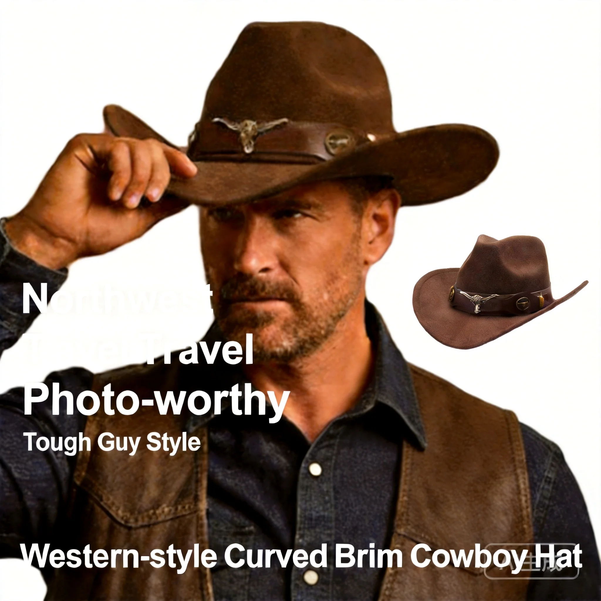 100 Percent Cotton Solid Color Retro Wide Curled Brim Western Cowboy Hat For Men Women Outdoor Travel Cosplay Party Multiple Col
