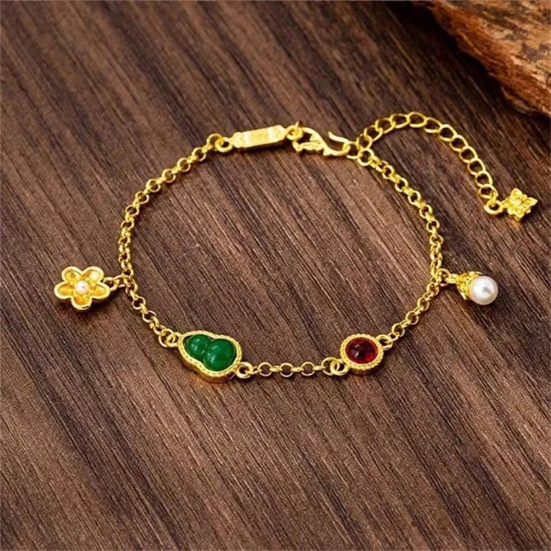 

2025 New Lucky Gourd Bracelet, Women's 18K Gold AU750, Vintage Jade, Fadeless, Gift Accessories Hot Sale