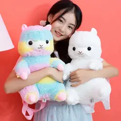 Large Capacity Kawaii Student Travel Cartoon Children Alpaca Plush Backpack Shoulders Bag Stuffed Backpacks Plush Schoolbag