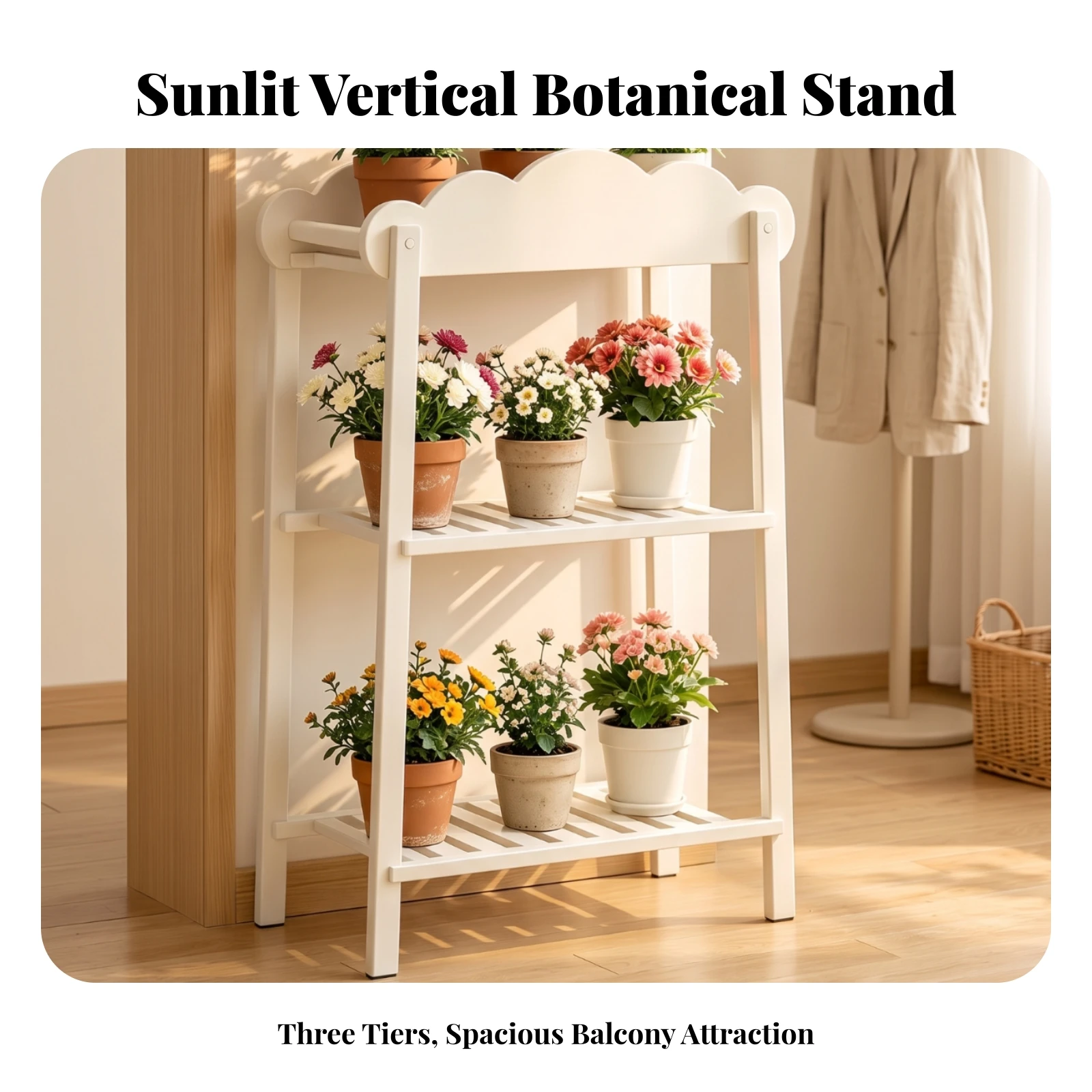 3-Tier Plant Stand Freestanding Plant Shelf with Slatted Tiers Multi-Tier Flower Display Stand Sturdy Furniture Long-Lasting