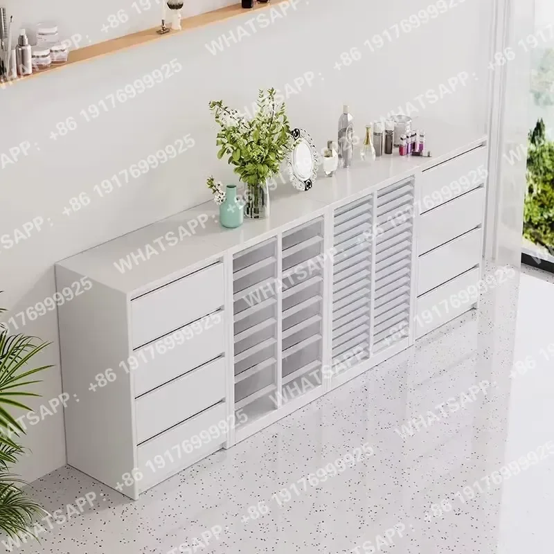 Nail Art Display Cabinet Wall-mounted Storage Unit with Color Board Side and Floor Cabinets for Nail Polish