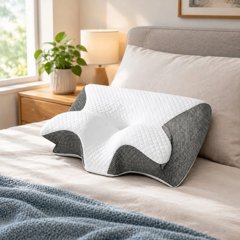 Breathable Orthopedic Memory Foam Neck Pillow with Ergonomic Contours for Pain Relief and Comfortable Sleep