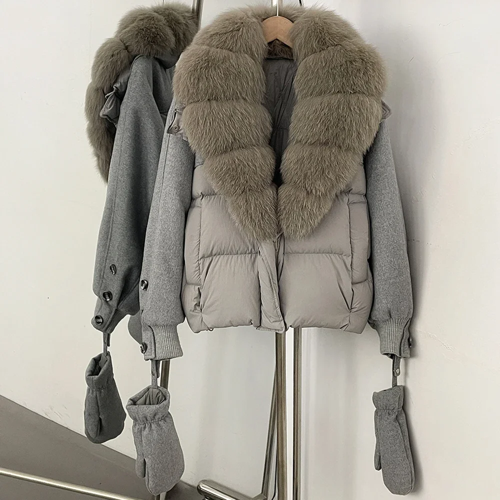 OFTBUY Natürlicher Pelz-Daunenmantel für Damen, Modischer Warmer Echter Fuchspelzmantel, Neue Winter-Wärmejacke mit Abnehmbaren Handschuhen – Detail 25