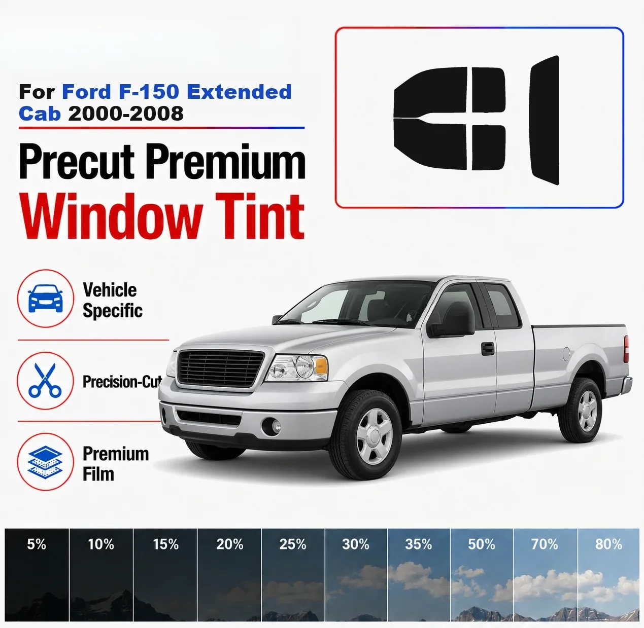 Premium Precut Window Tint Kit Front Rear Windows For Ford F-150 Extended Cab 2000-2008 Complete Set Car Solar Nano Ceramic Film