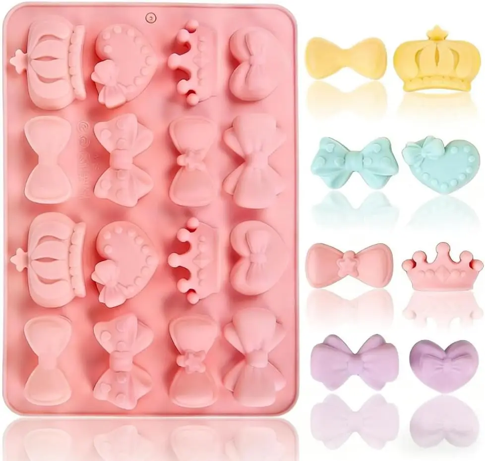 Bow Crown Heart Silicone Fondant Mold, Chocolate Candy Cake Decorating Mould, DIY Baking Handmade Soap Epoxy Resin Craft Tool