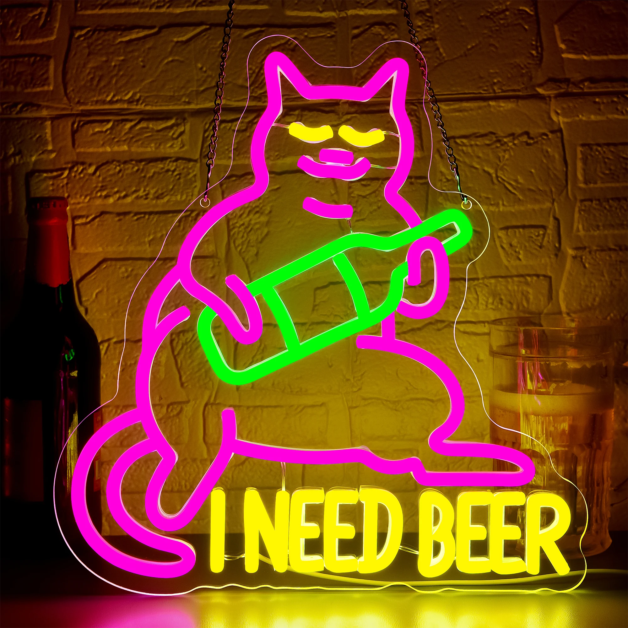 

I Need Beer Неоновая вывеска для настенного декора Питьевой неоновый свет для мужской пещеры с регулируемой яркостью Пивная светодиодная подсветка для бара, паба, Рождественский подарок