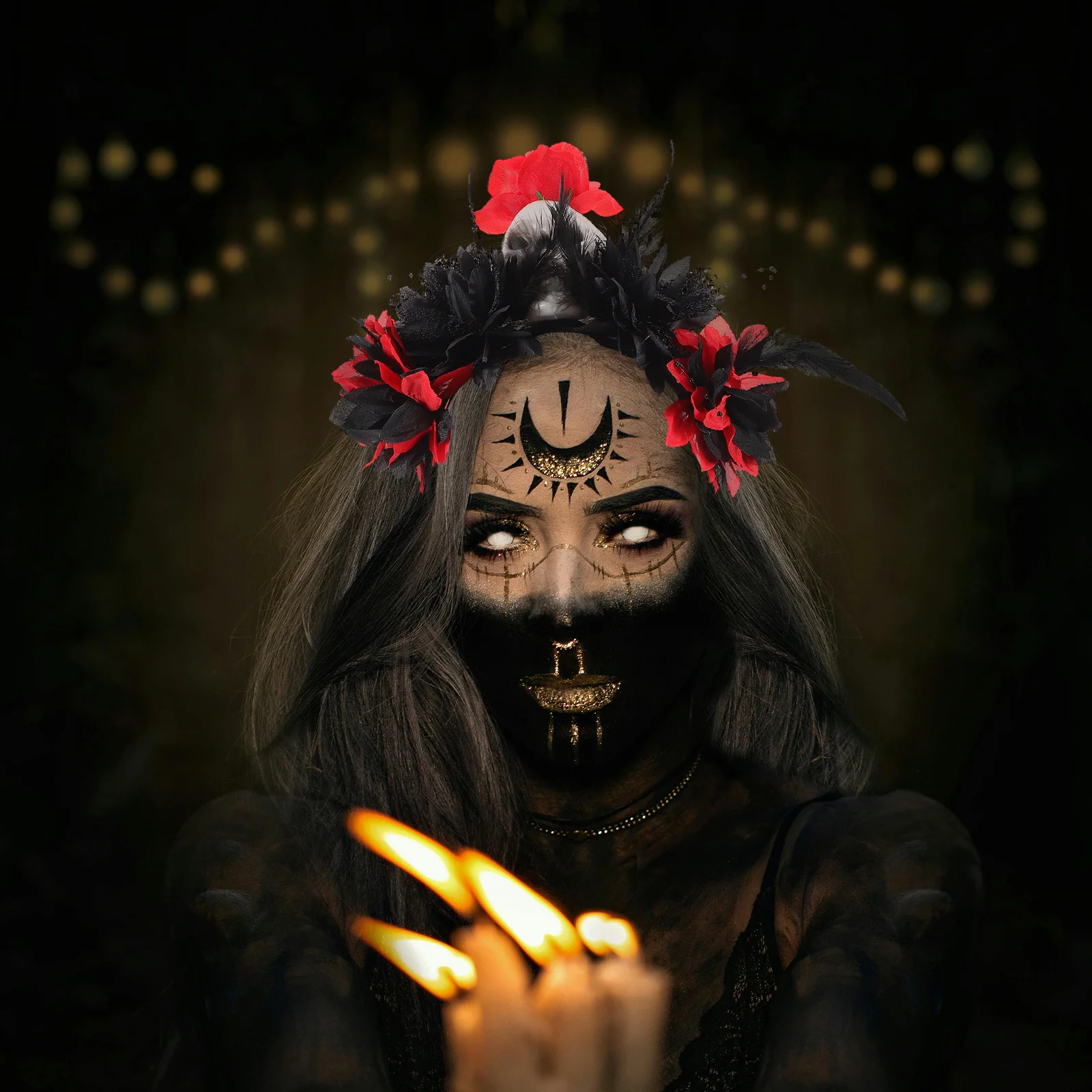 

Skull Flower Headband Gothic Horror Hair Hoop For Women Halloween Carnival Cosplay Party Accessory Day Of The Dead Headdress