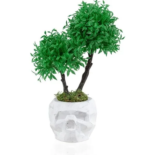 Çiçekmisin Marble Look Dry Head In Pots Two Balls Mini Artificial Tree