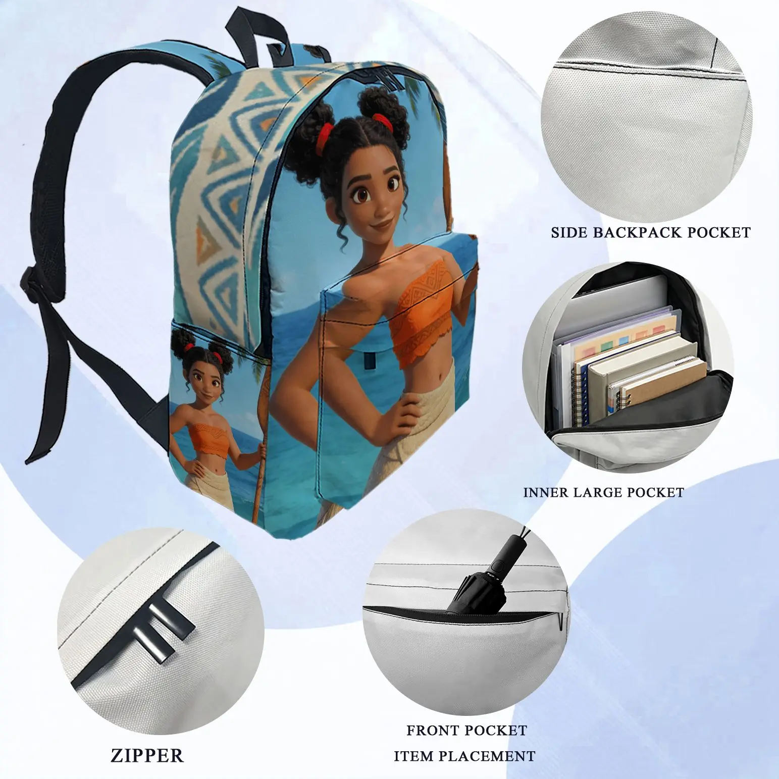 1pc Moana Backpack, Fashionable and Simple, Unisex, Large Capacity, High-Quality Gift