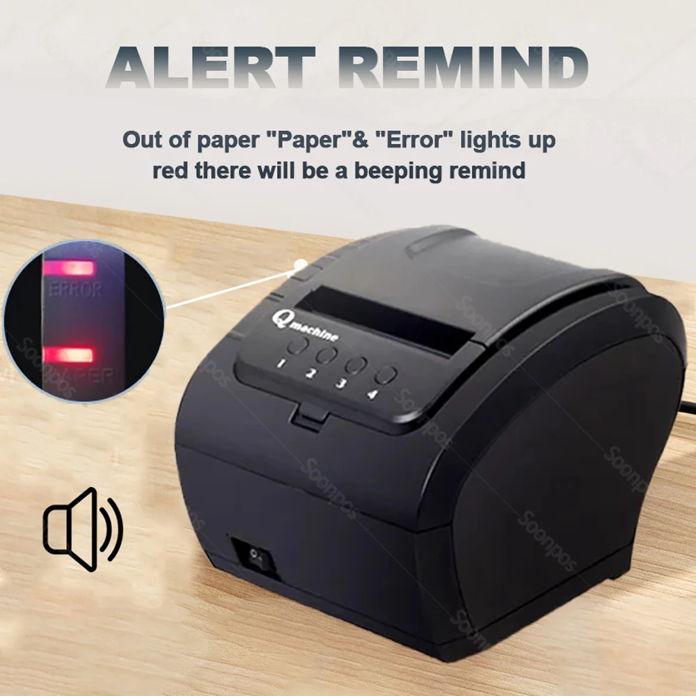 Soonpos One-Click Thermal Queue Number POS Receipt Printer 80mm Auto Cutter No need Internet PC or Laptop With USB LAN Serial