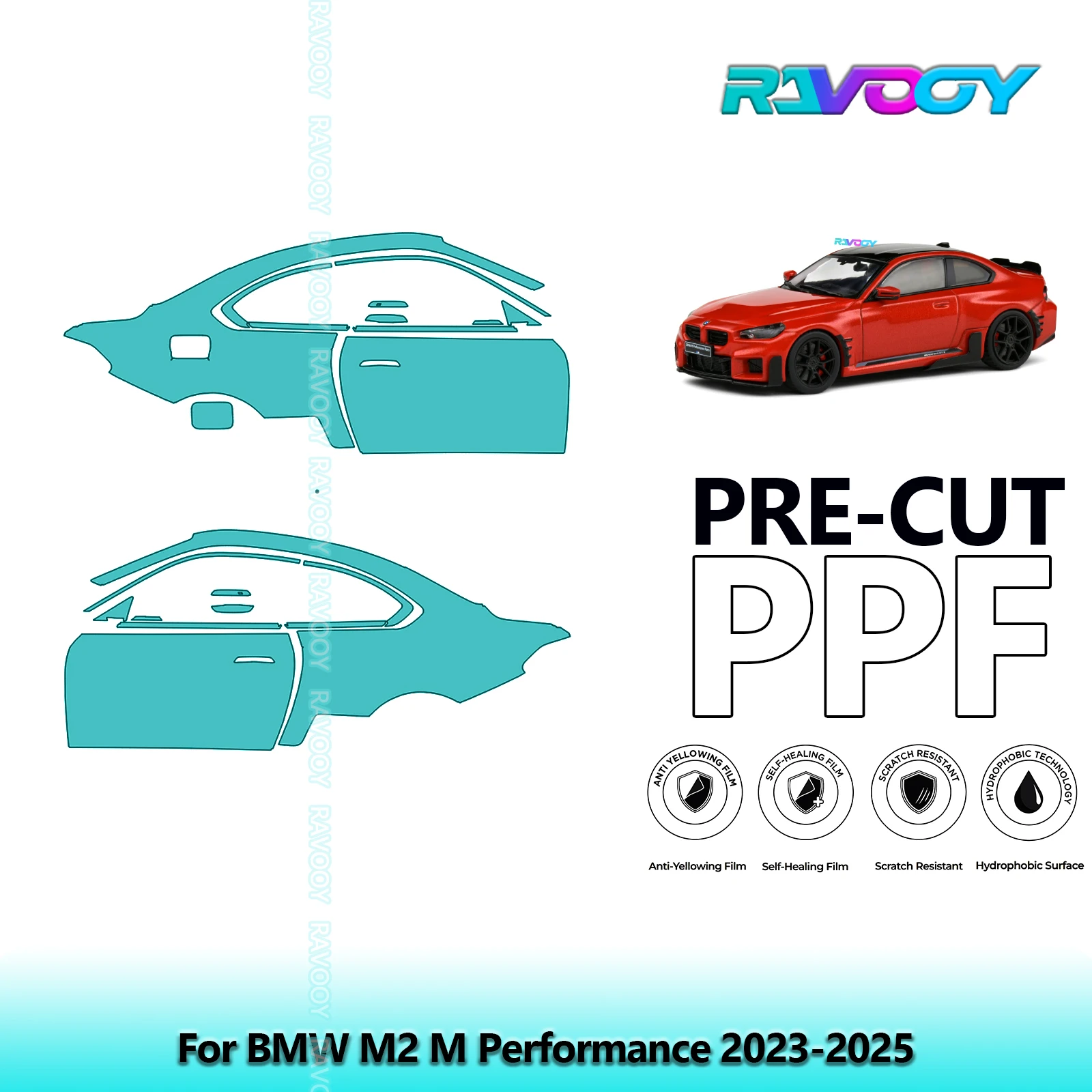 

For BMW M2 M Performance 2023-2025 8.5mil Clear Matte Pre-Cut PPF Door & A/B Pillar Kit TPU Paint Protection Film Set