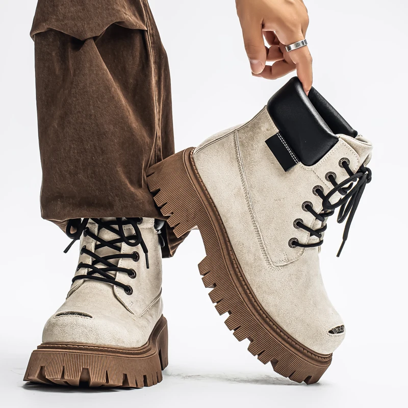 Classic High Top Boots Outdoor Leather Men's Casual Ankle Boot Designer Platform Work Boots Wide Toe Motorcycle Boot Zapatillas