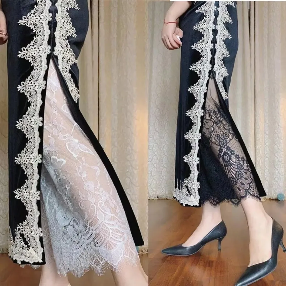 Elastic Waistband Lace Underwear Cropped Pants Breathable Single Thin Layer Inner Liner Skin-Friendly Anti Expose