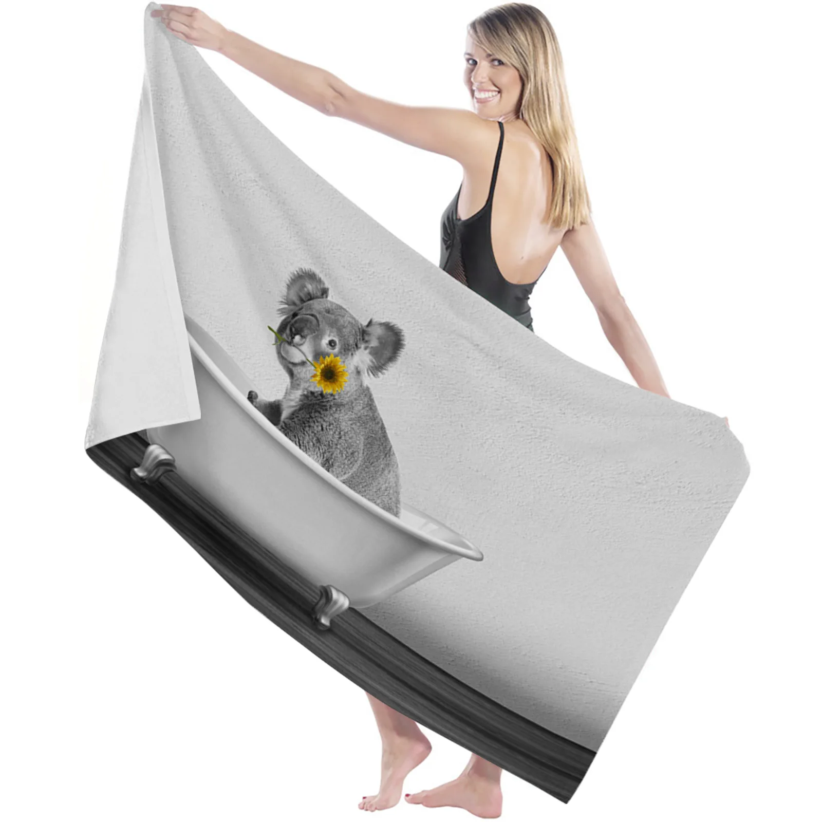 Sunflower Bathtub Koala Funny Modern Household Bath Towel Quick Dry Fitness Spa Towel Stylish Microfiber Beach Towel