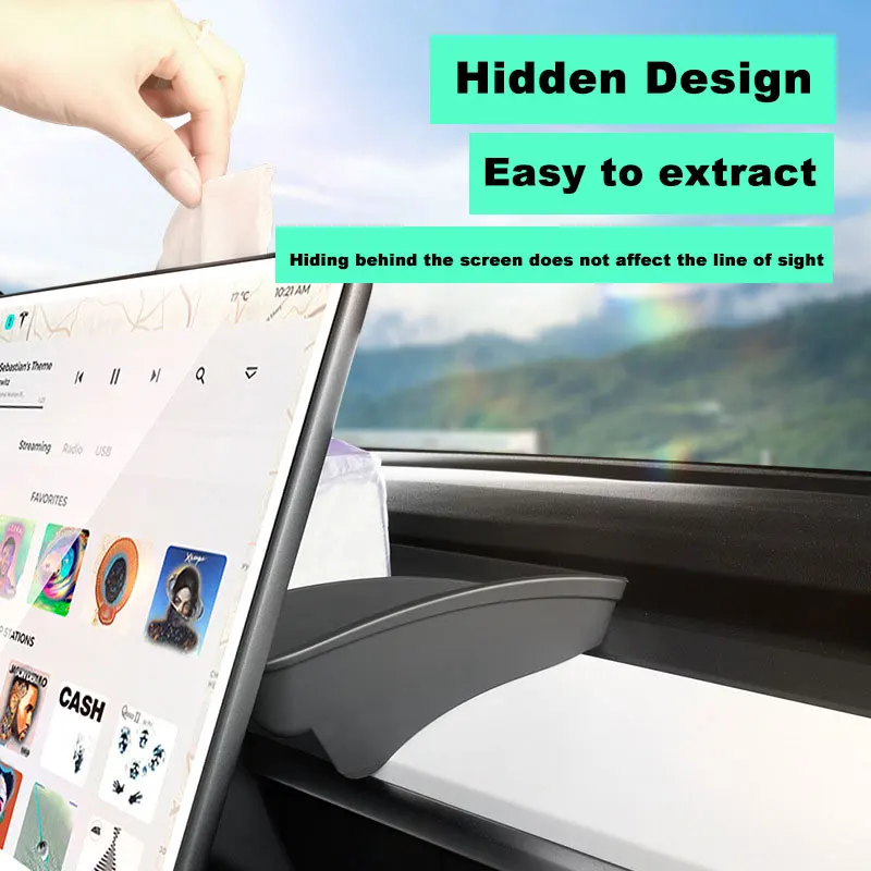 صينية تخزين مخفية من هلام السيليكا لطراز تسلا 3 Y 2017-2023 ترقية صندوق تخزين خلفي للشاشة صندوق مناديل