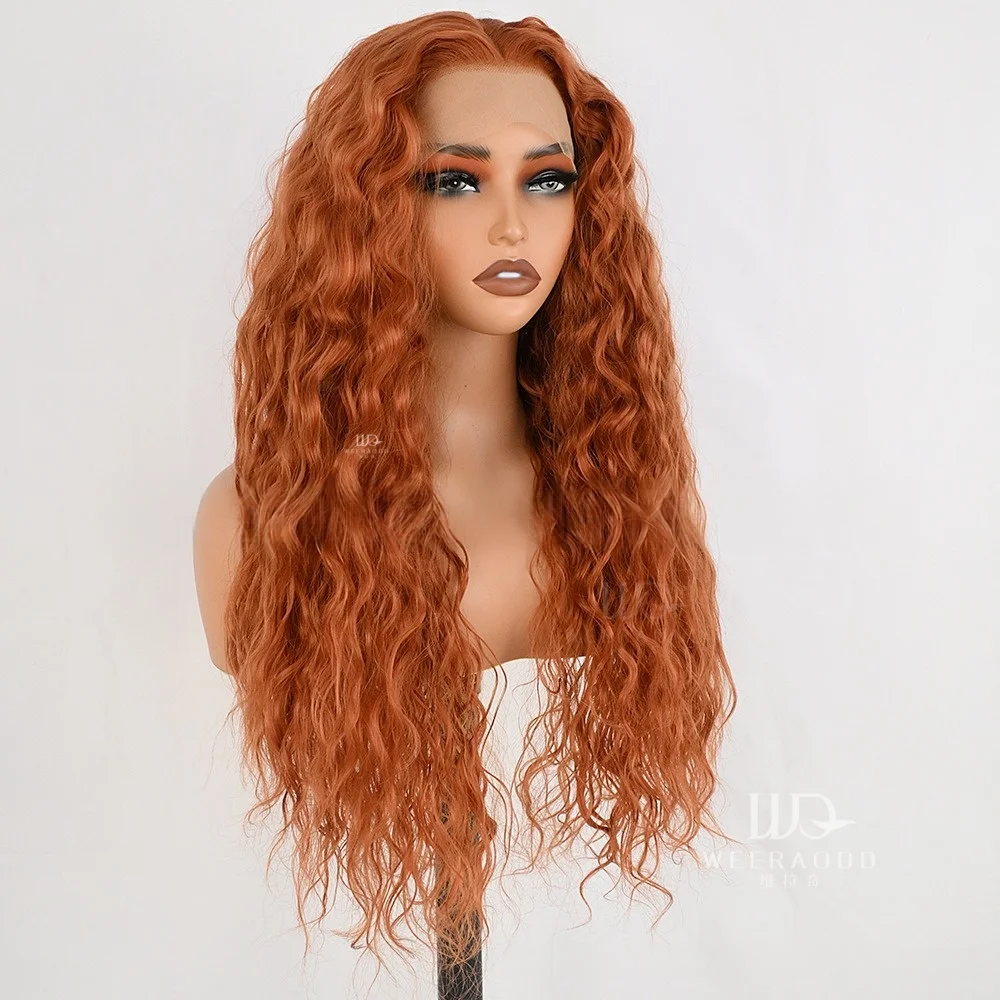 28 Inch Water Wave Copper Red Lace Front Wig, Cosplay
