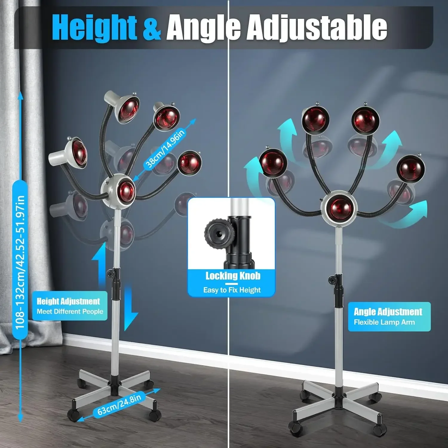 Multi-Head Infrared Heat Lamp – 750W, Perfect for Perming, Dyeing & Hair Care, 5 Red Heads for Salon Efficiency