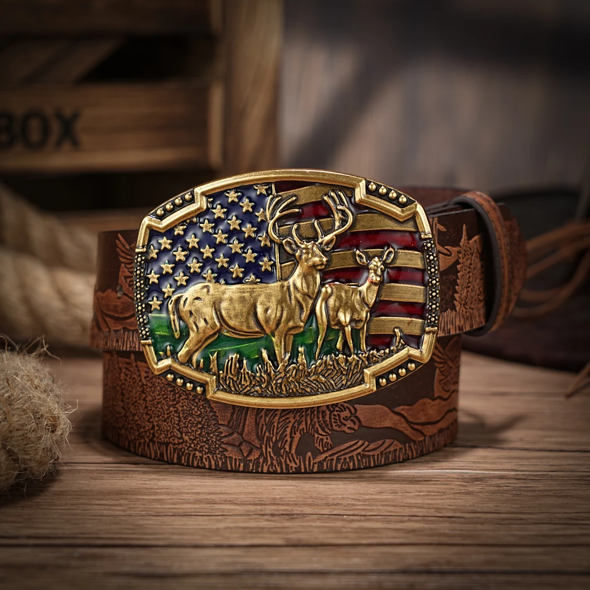 Western Cowboy PU Leather Belt - Men Waist Strap Bull Decoration Floral Engraved for Jeans