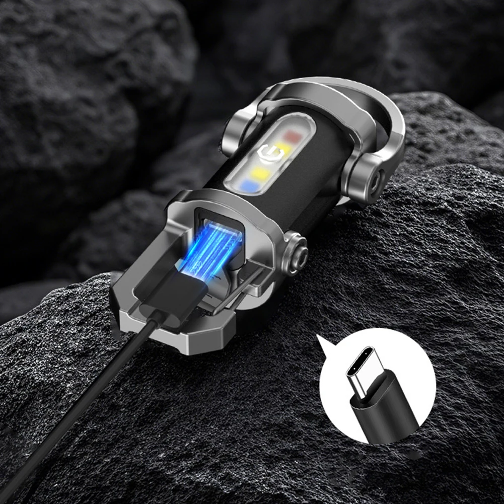 

COB LED Keychain Flashlight Multifunctional Pocket Flashlight Type-C USB Rechargeable Portable Keychain Torch for Camping Hiking