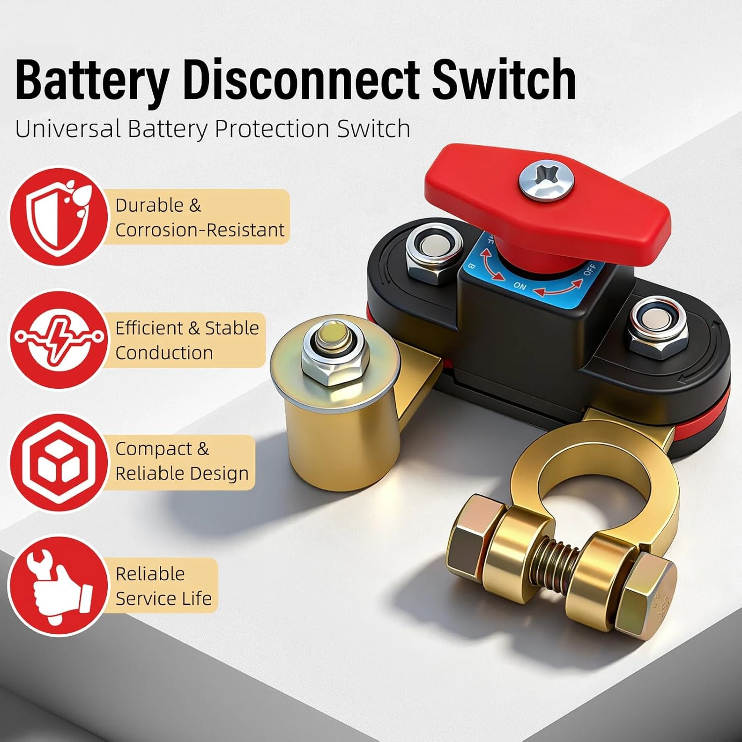 Universal 12-24V Car Motorcycle Battery Disconnect Switch Copper Anti Leakage Power High Conductivity Battery Cut Off Switch