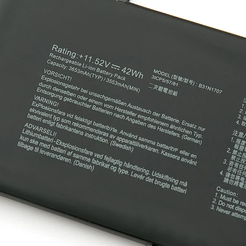 Batteria del computer portatile di alta qualità B31N1707 11.52V 3653mAh per ASUS VivoBook S14 S410UQ S410UN S41OUN S4100V X411UN X411UQ X411UA X411UF