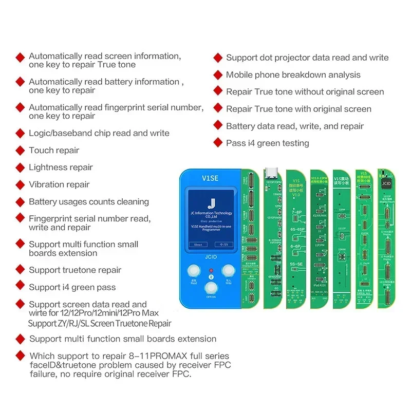 JCID JC V1SE for IPHONE X XS Max 11 12 13 14 15Pro True Tone Fingerprint Dot Projector Battery Data Read and Write Programmer