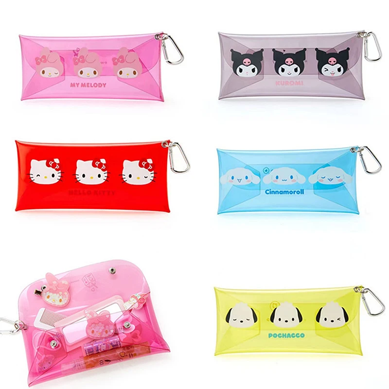 Sanrio Kuromi Hello Kitty Purin Dog Pencil Case Cartoon Transparent Water Proof Storage Bag Bags Pendant Student Stationery Box